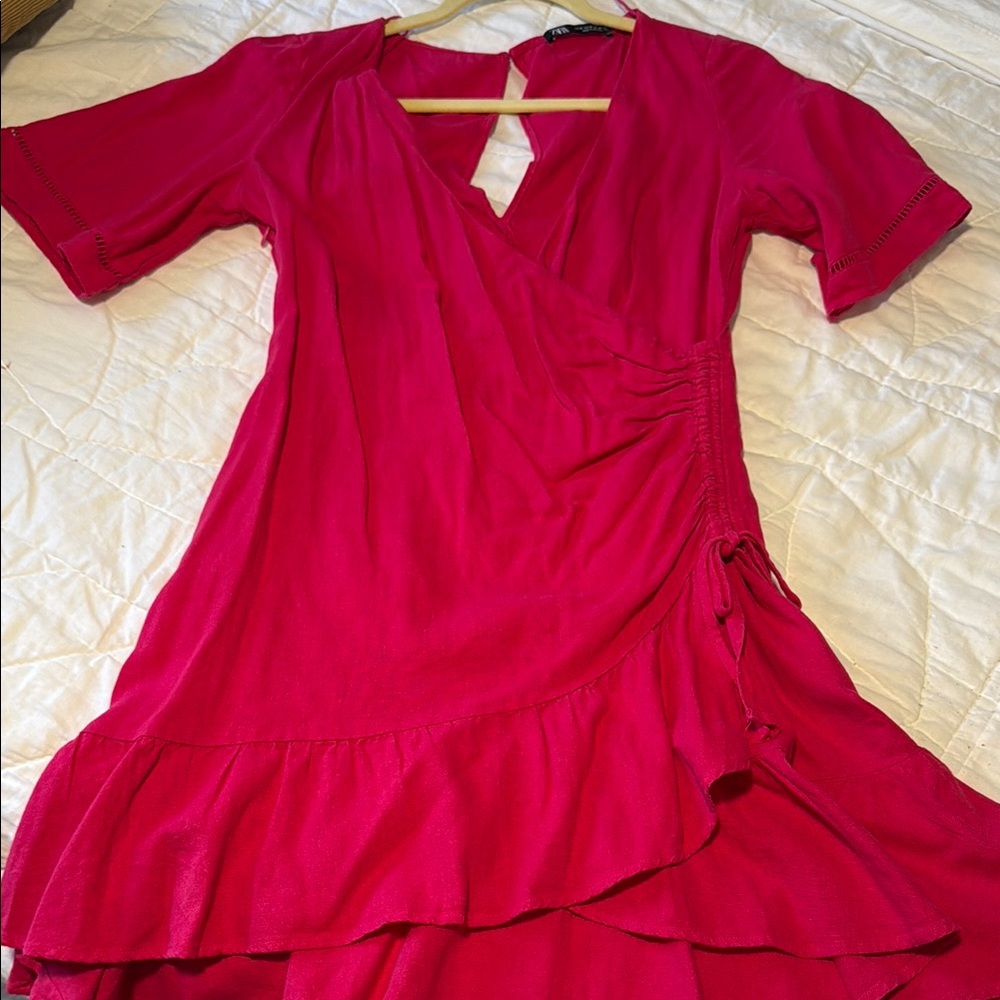Zara Pink Wrap Ruffled Sundress with Flutter Sleeves